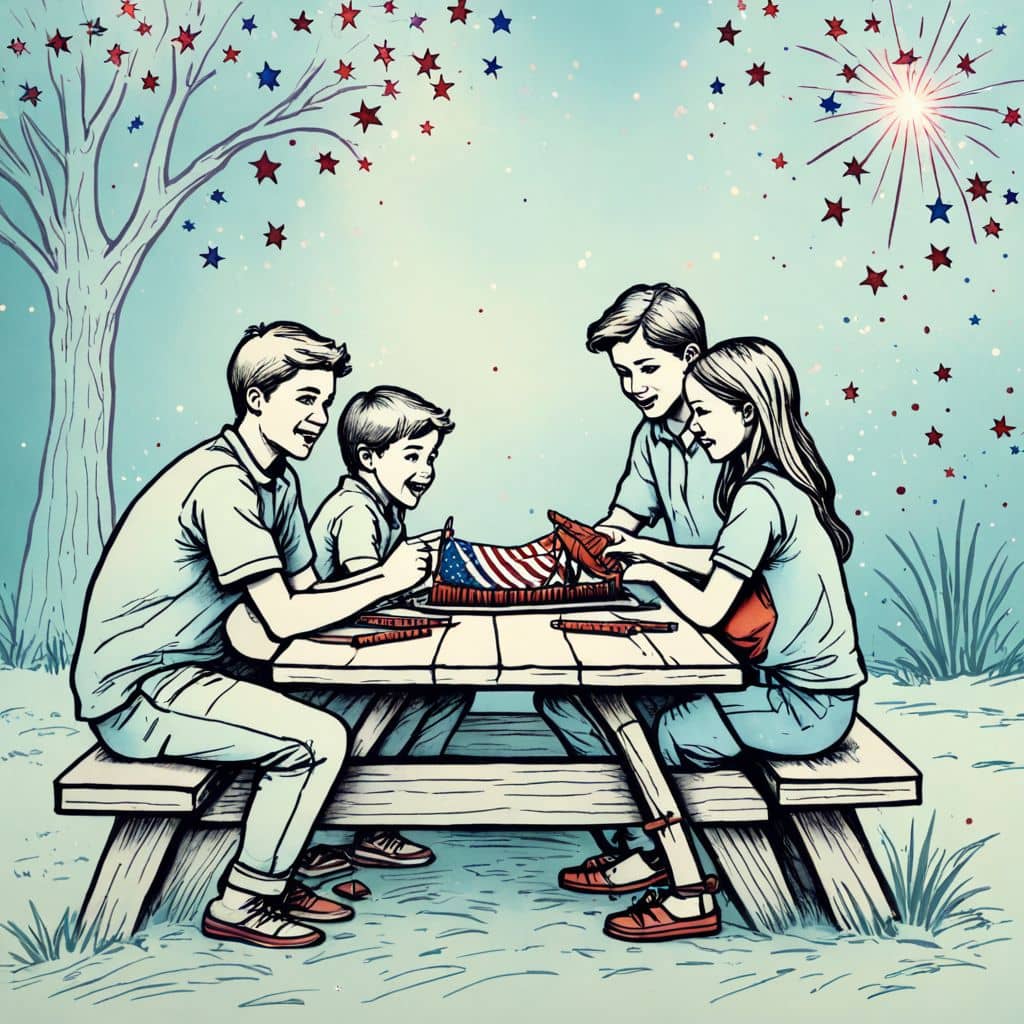 Colored Family eating watermelon at picnic table