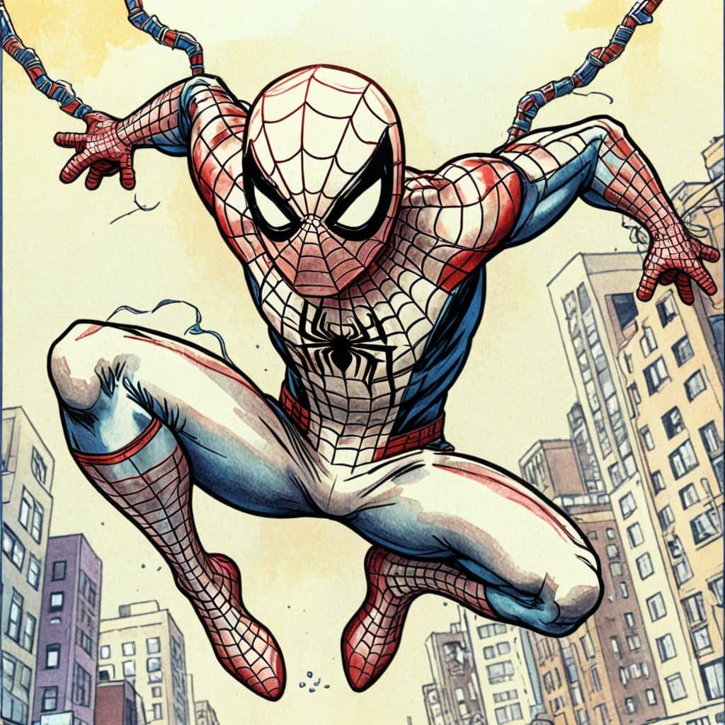 Colored Spiderman shooting web forward