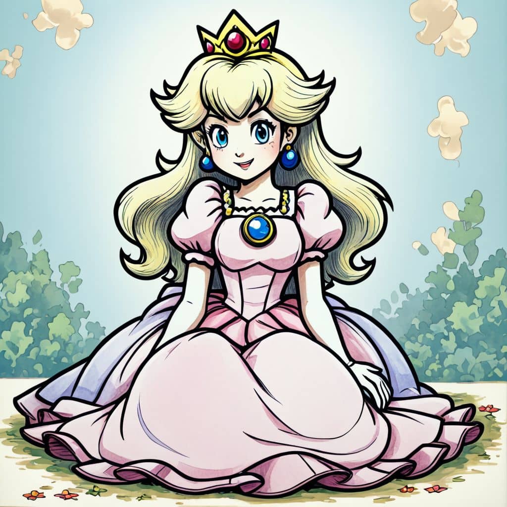 Colored Princess Peach - sitting