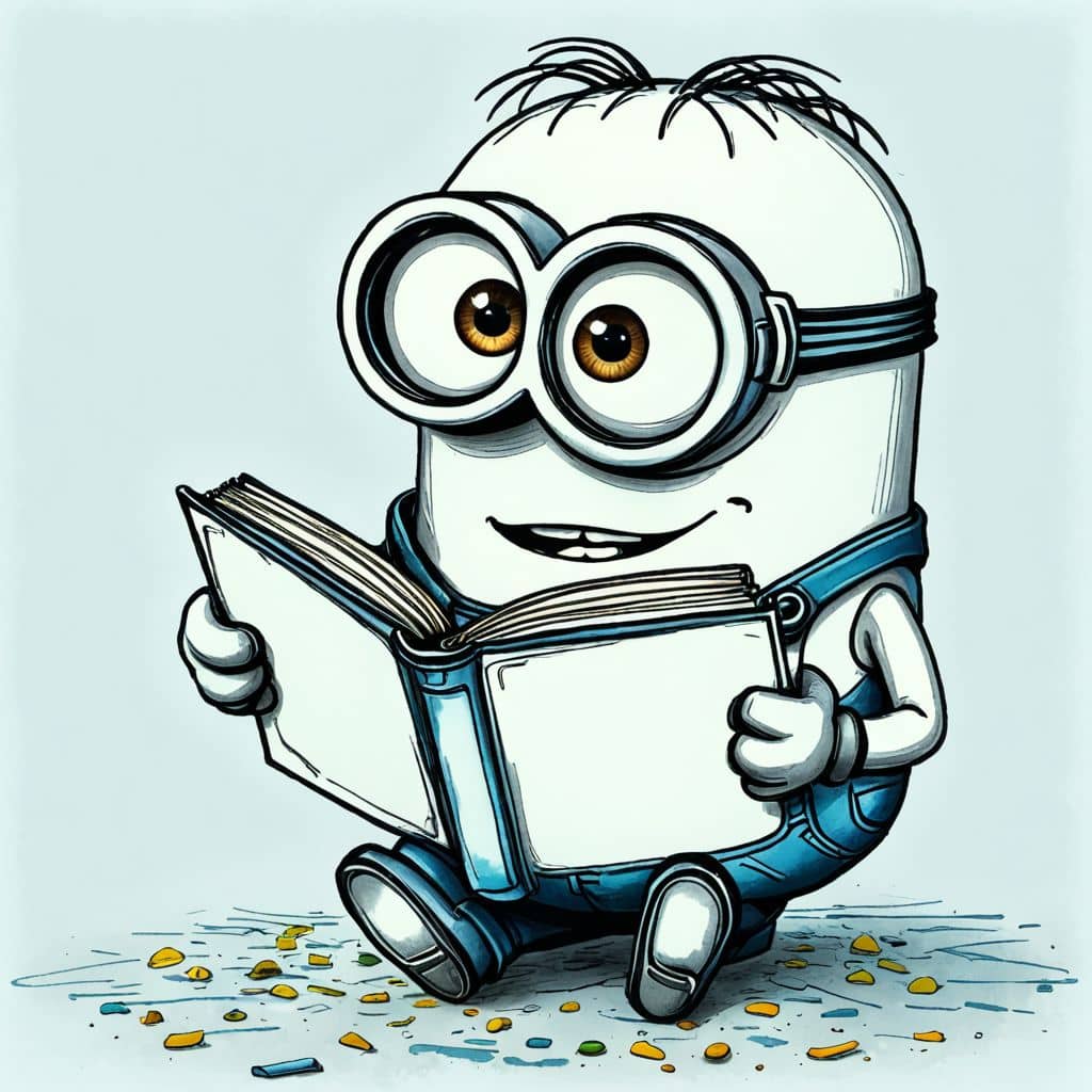 Colored Minion from Despicable Me reading a book