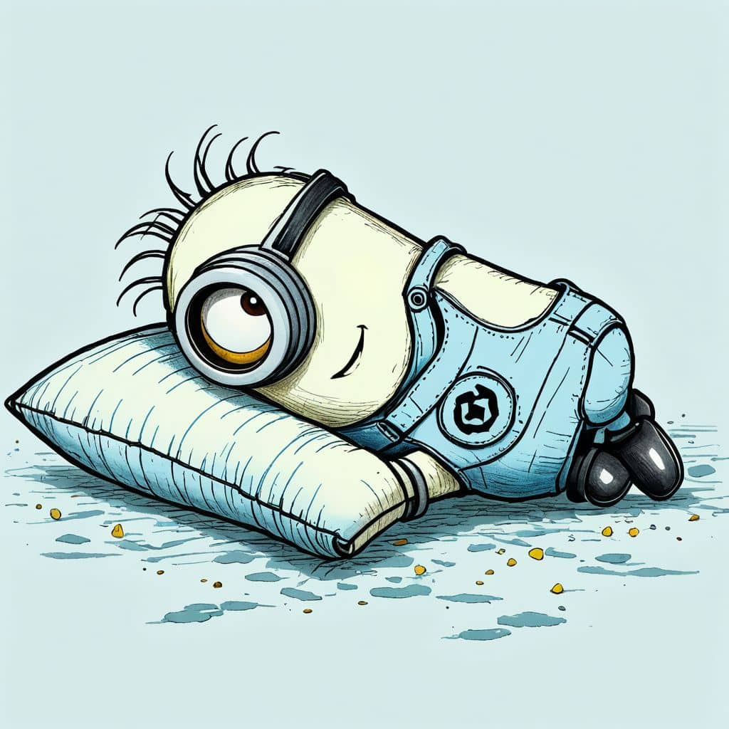 Colored Minion from Despicable Me sleeping on a pillow