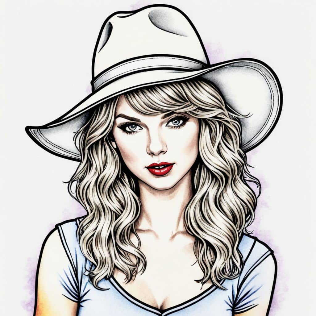 Colored Taylor Swift - wearing a hat