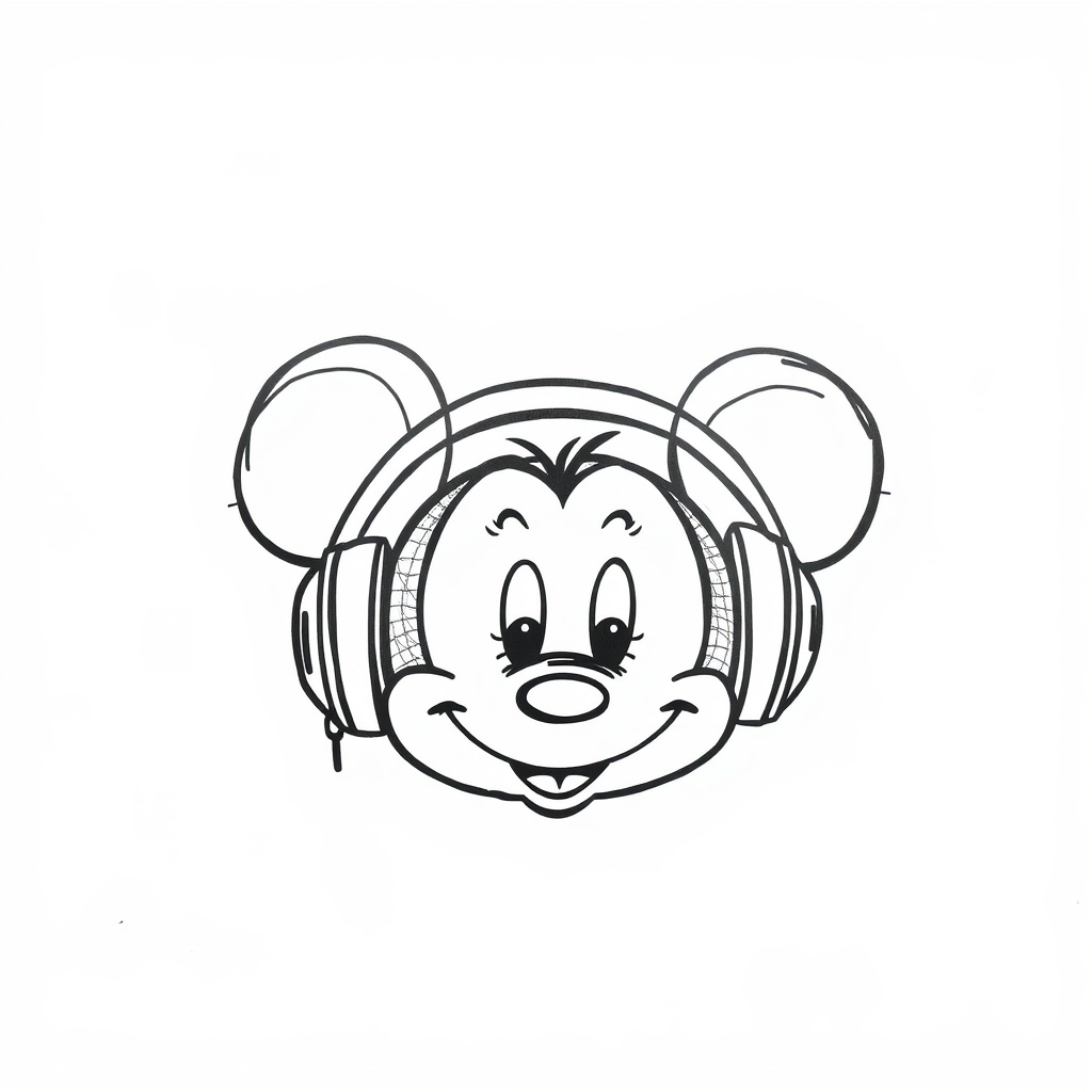 Mickey Mouse wearing headphones