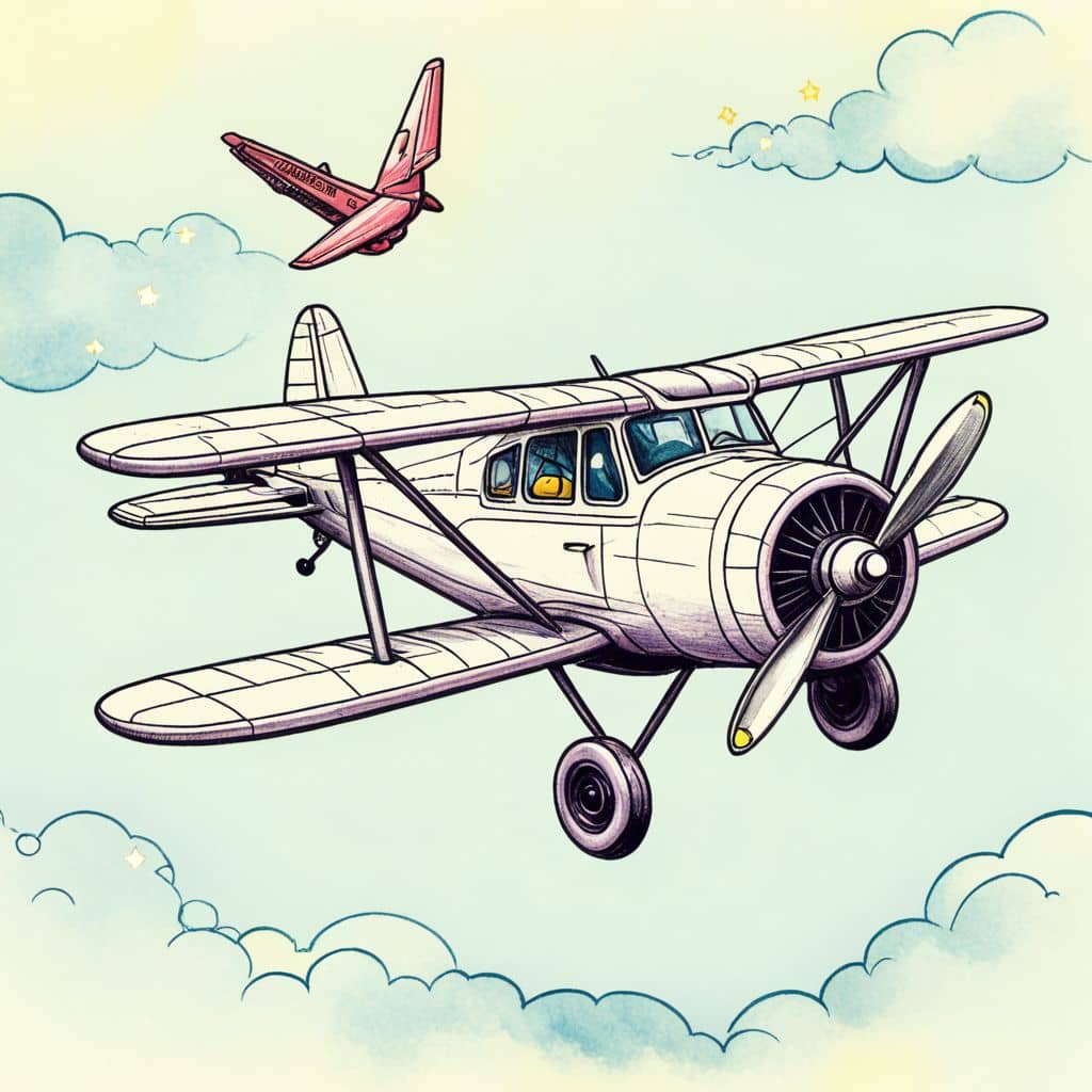 Colored Airplane with birds flying alongside