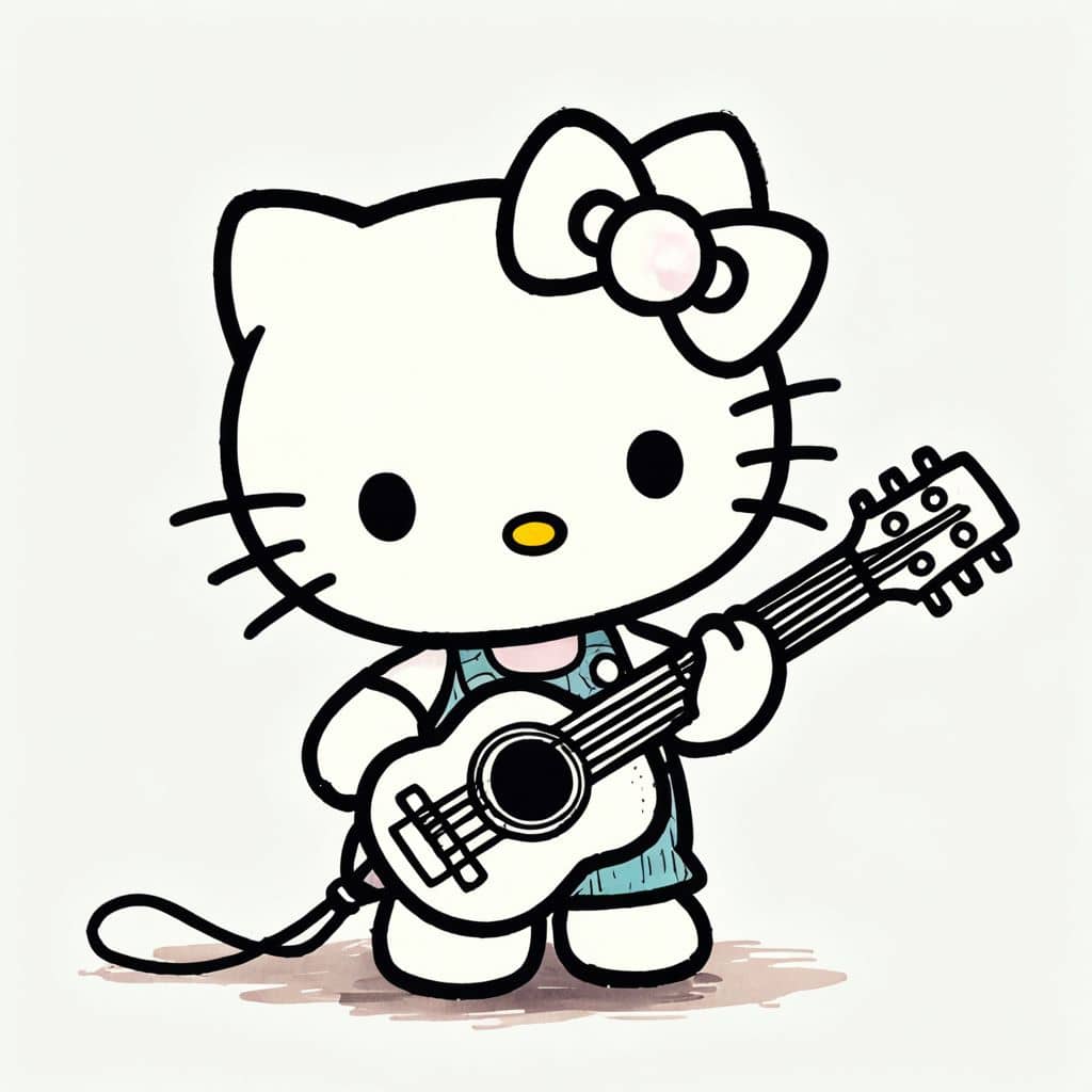 Colored Hello Kitty playing guitar