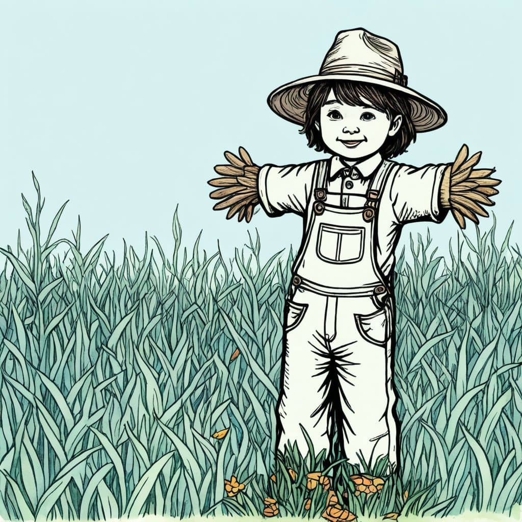 Colored Scarecrow in cornfield