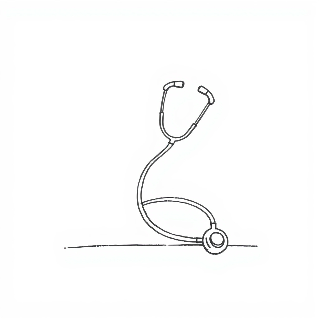 Stethoscope coiled on a table.