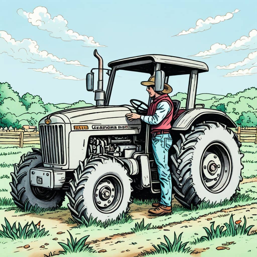 Colored Farmer fixing a tractor.