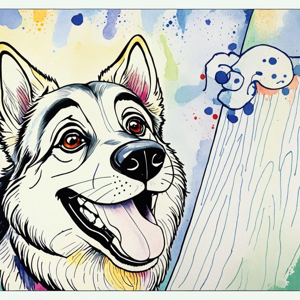 Colored Excited German Shepherd spotting squirrel