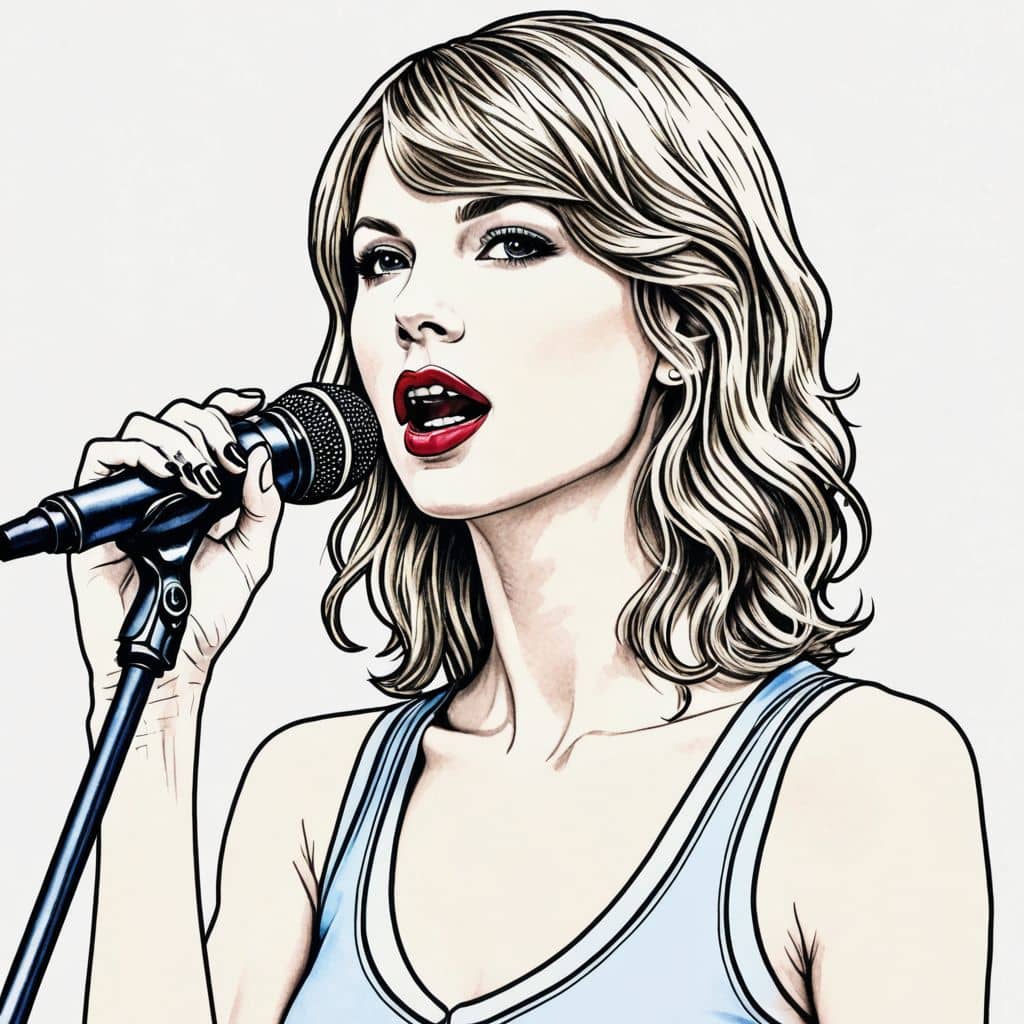 Colored Taylor Swift at microphone