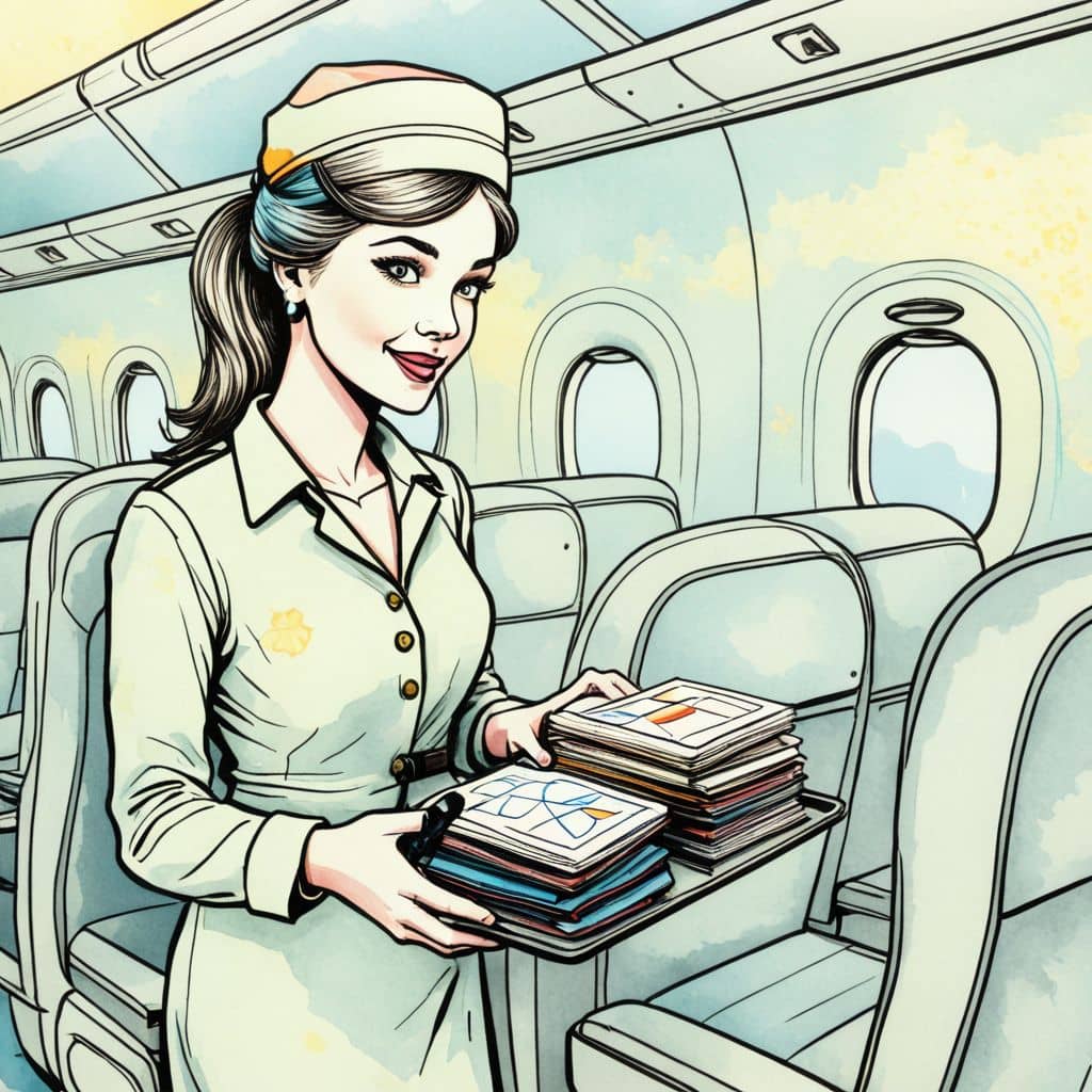 Colored Flight attendant handing out sandwiches