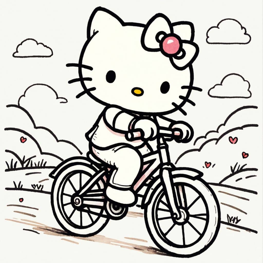Colored Hello Kitty - riding a bike