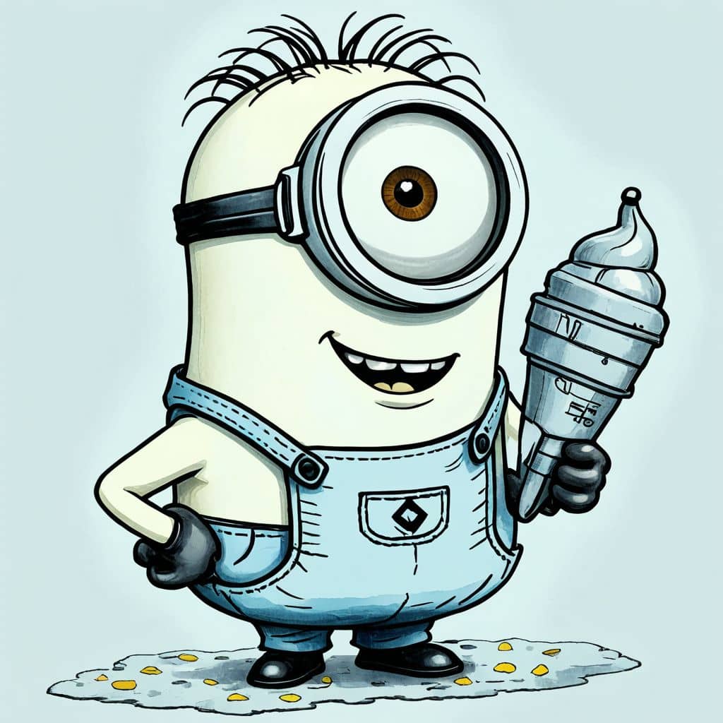 Colored Minion from Despicable Me enjoying an ice cream cone