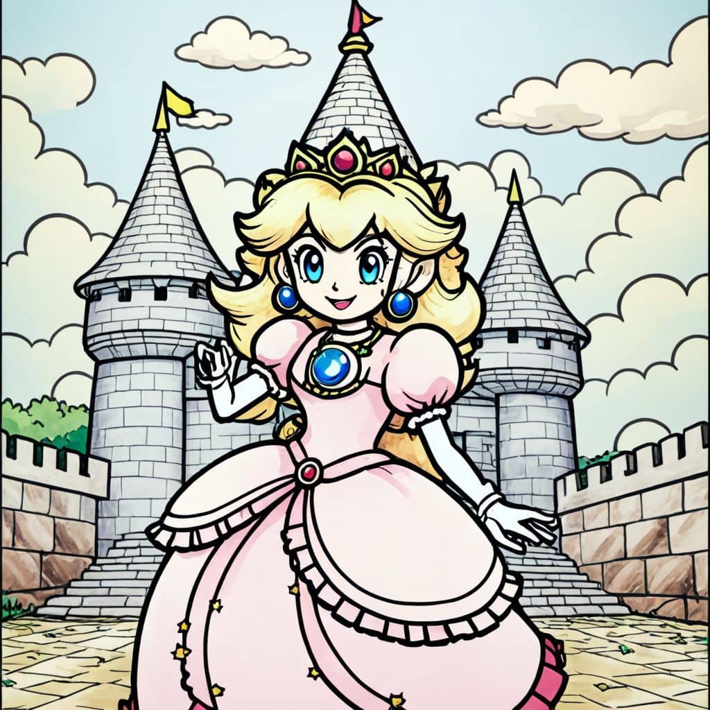 Colored Princess Peach in castle