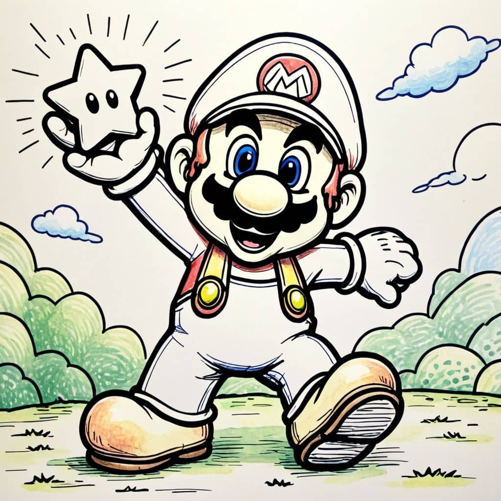 Colored Mario with Super Star power