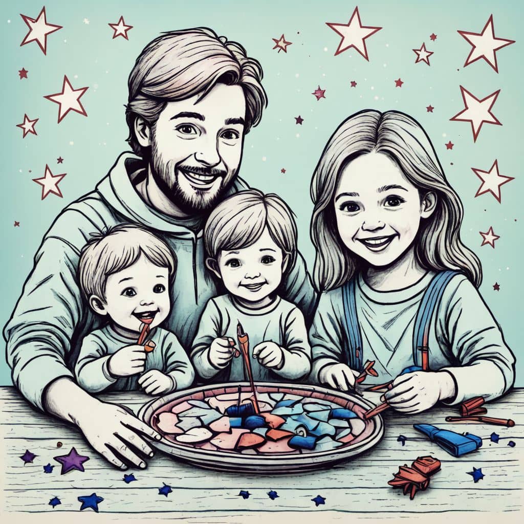 Colored Family enjoying star-shaped cookies