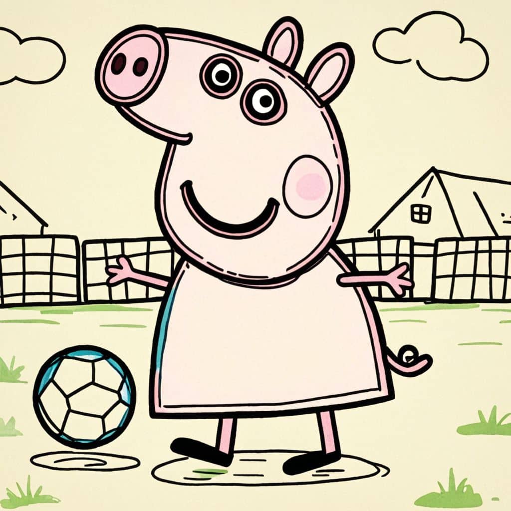 Colored Peppa Pig playing ball