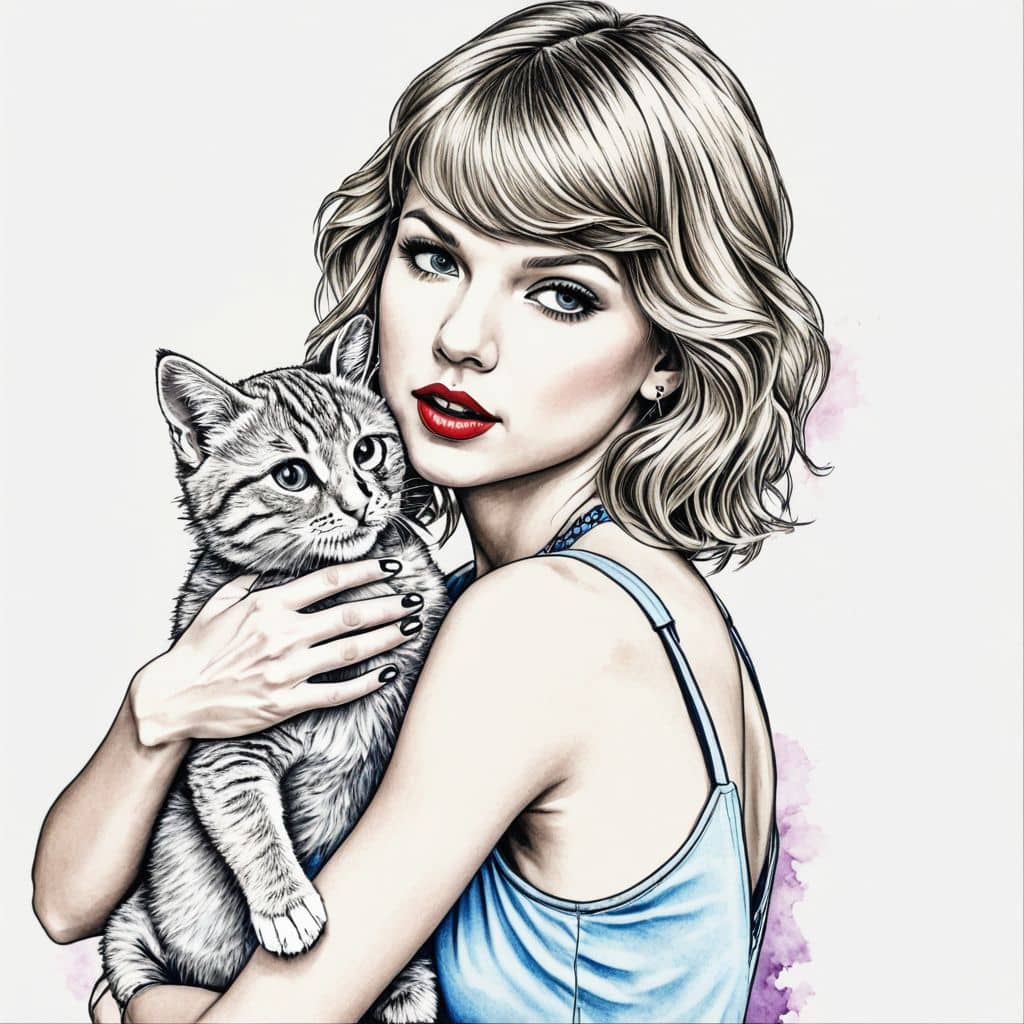 Colored Taylor Swift with a cat