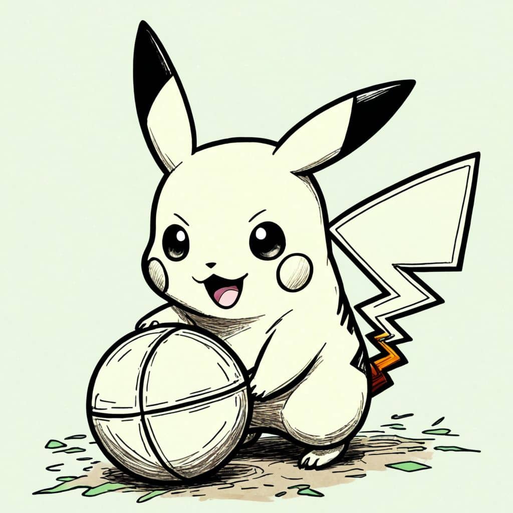 Colored Pikachu playing with a ball