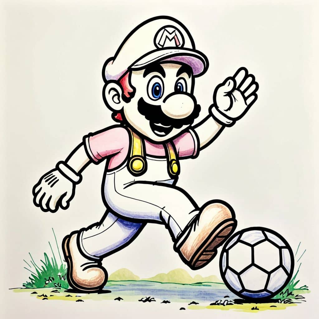 Colored Mario playing soccer