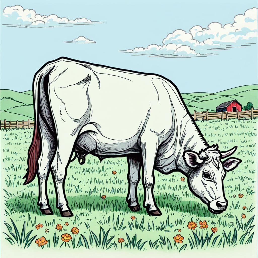 Colored Cow grazing in a field