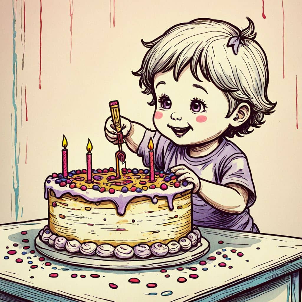 Colored Child adding sprinkles to a birthday cake