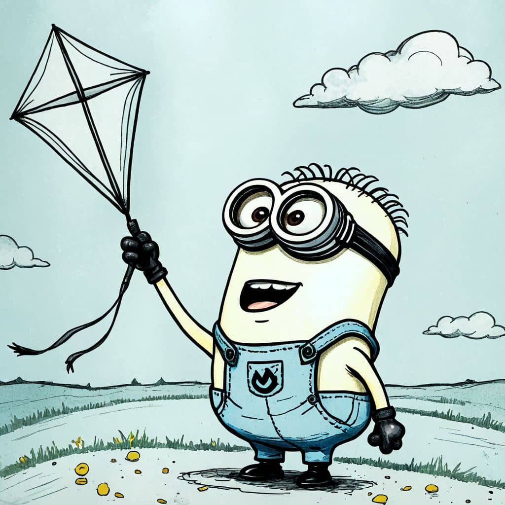 Colored Minion from Despicable Me flying a kite