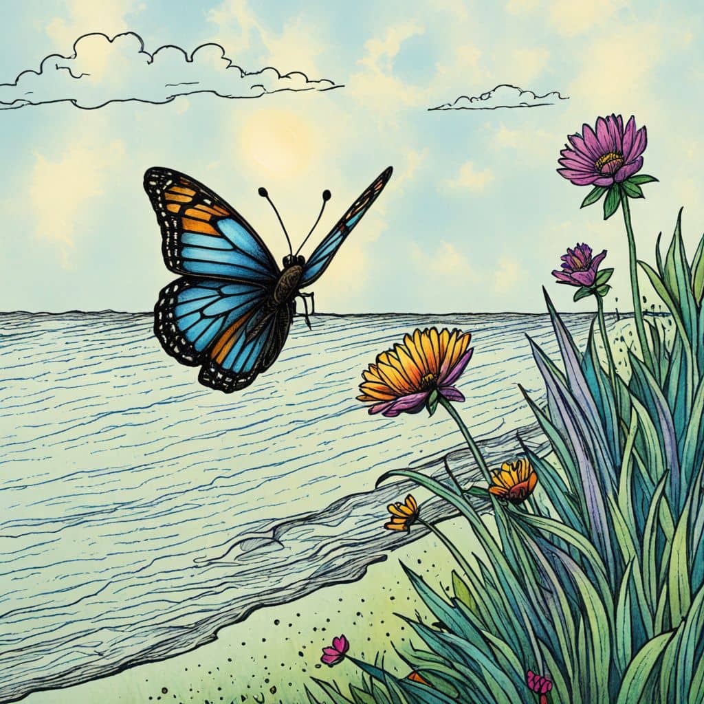 Colored Butterfly enjoying a sunny day by the sea