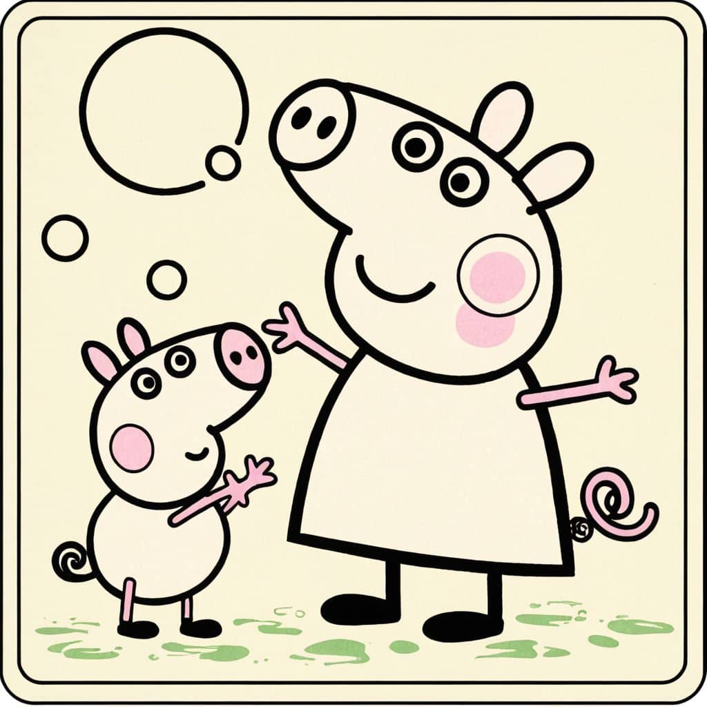 Colored Peppa Pig blowing bubbles