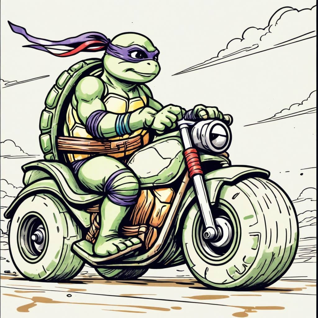Colored - Leonardo - the Ninja Turtle driving