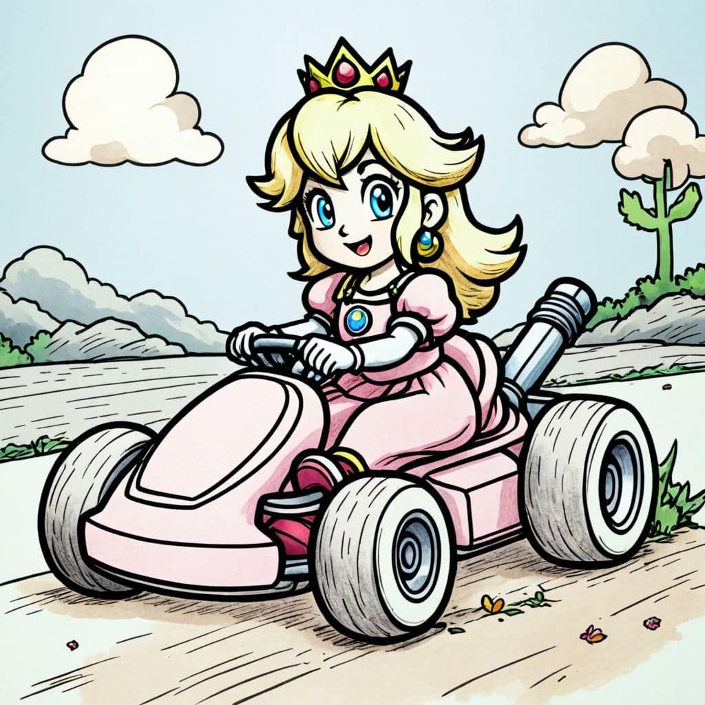 Colored Princess Peach in go-kart