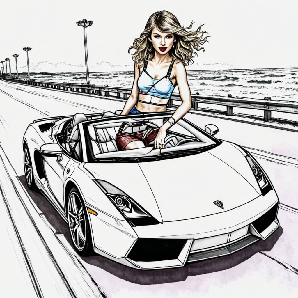 Colored Taylor Swift in a sports car