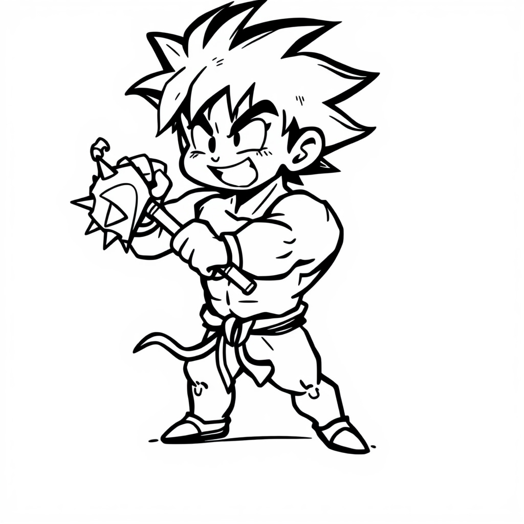 Broly swinging a spiked mace