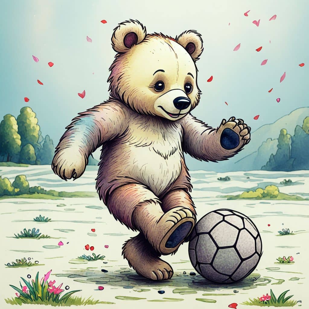 Colored Bear playing soccer