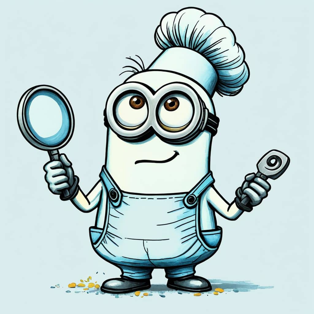 Colored Minion from Despicable Me as a chef holding a frying pan