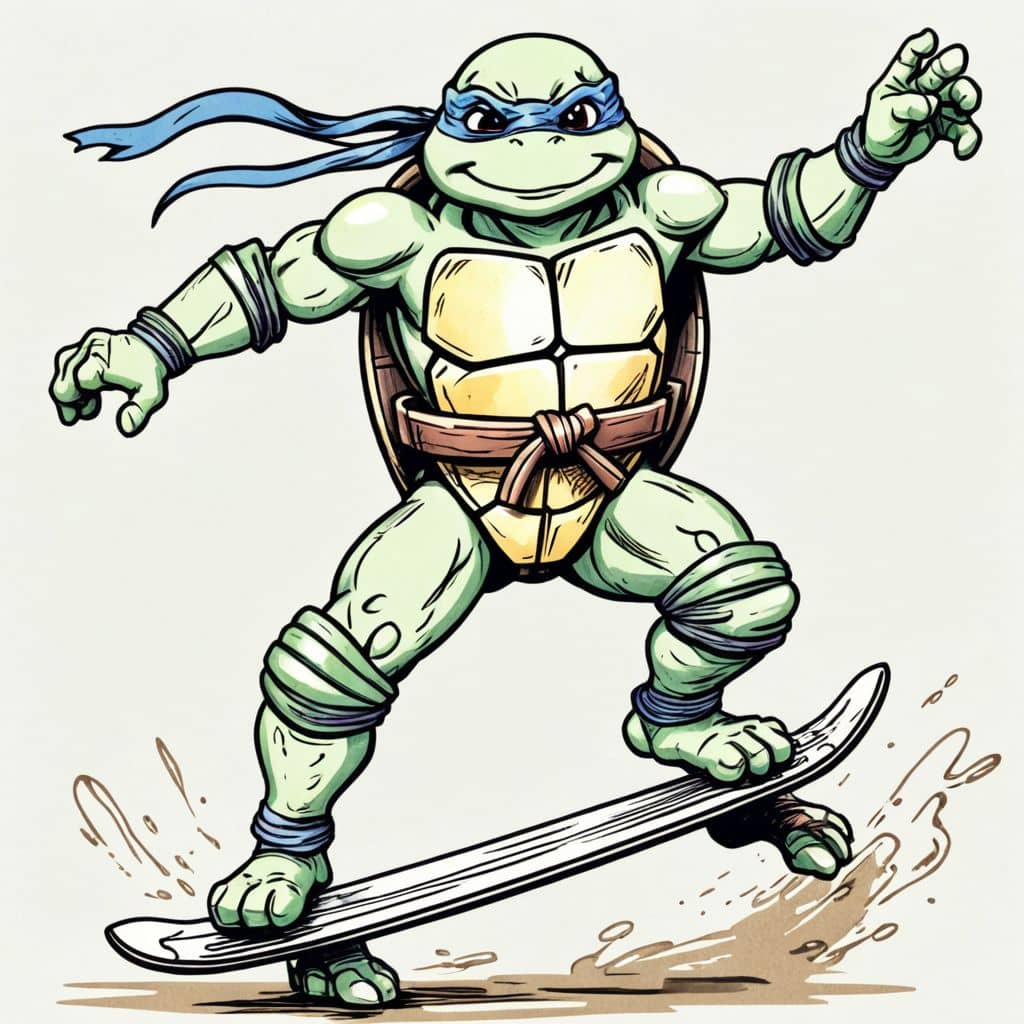 Colored - Michelangelo - the Ninja Turtle skateboarding