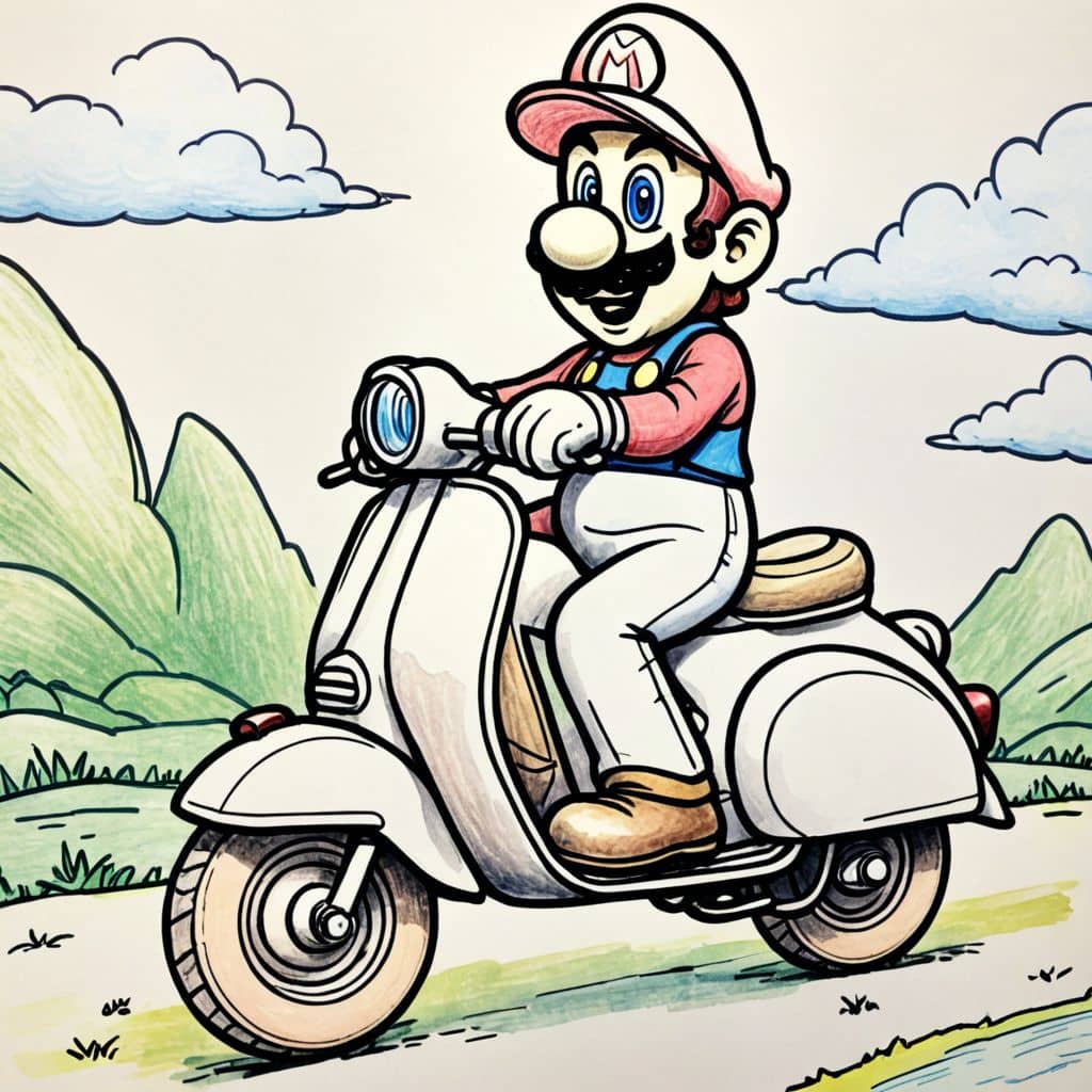 Colored Luigi on a scooter