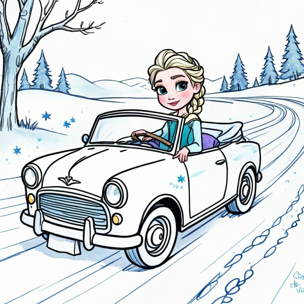Colored Elsa - Frozen Princess driving car