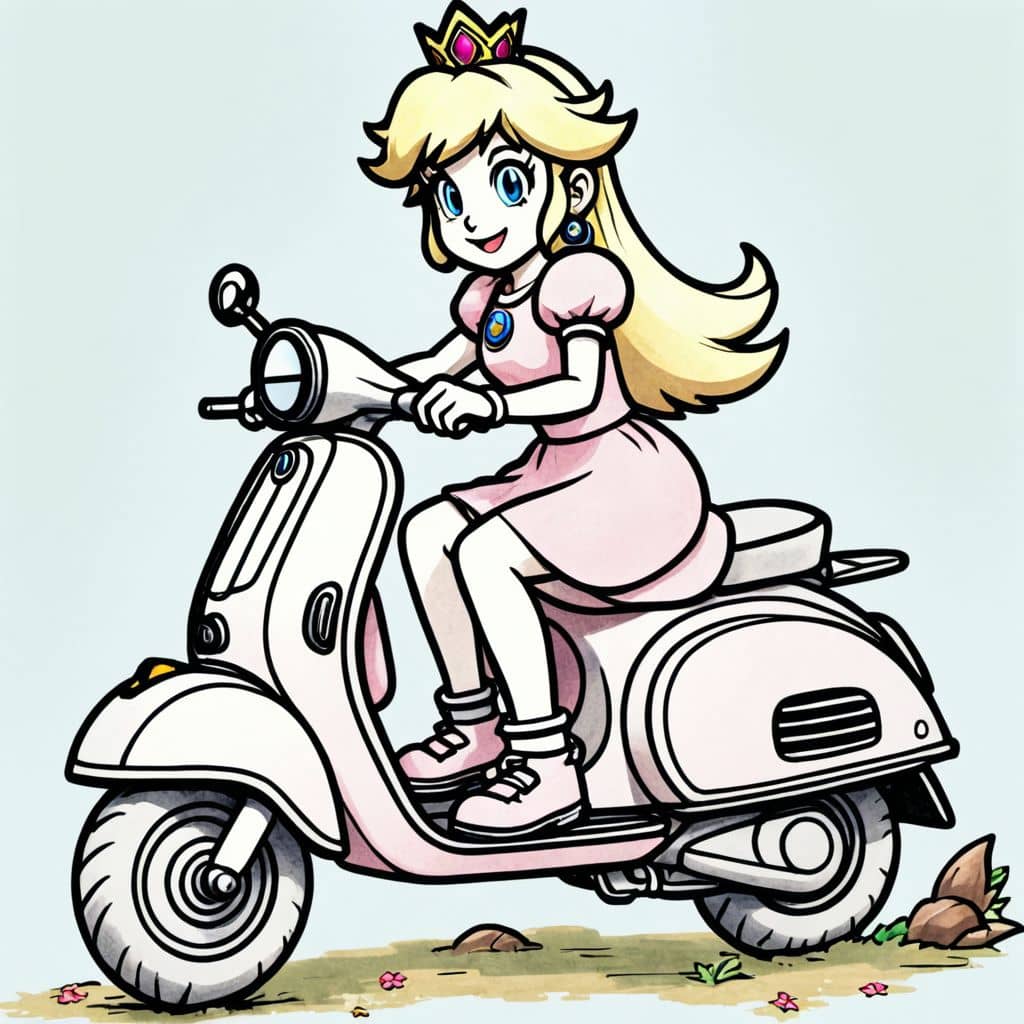 Colored Princess Peach on scooter