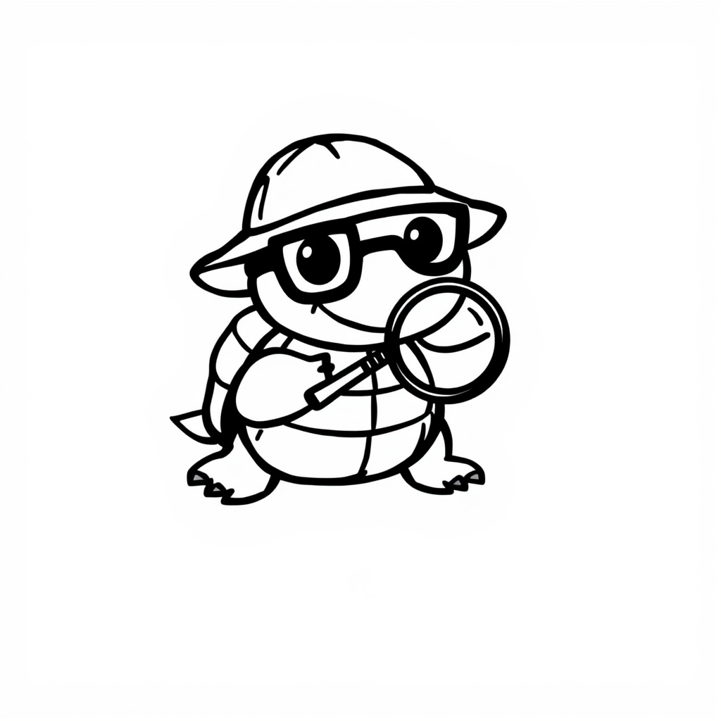 Detective turtle with magnifying glass