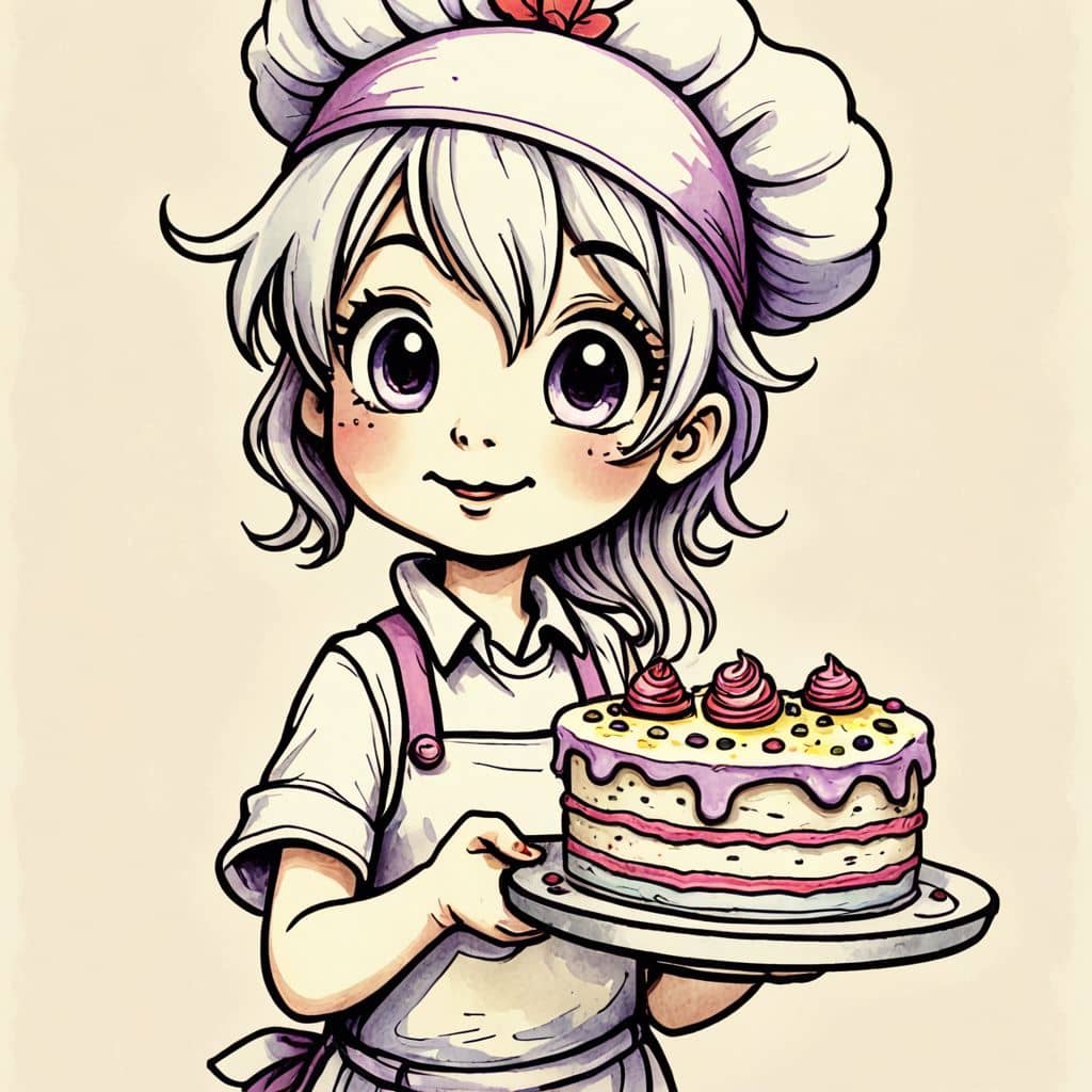 Colored Baker holding a cake with sprinkles