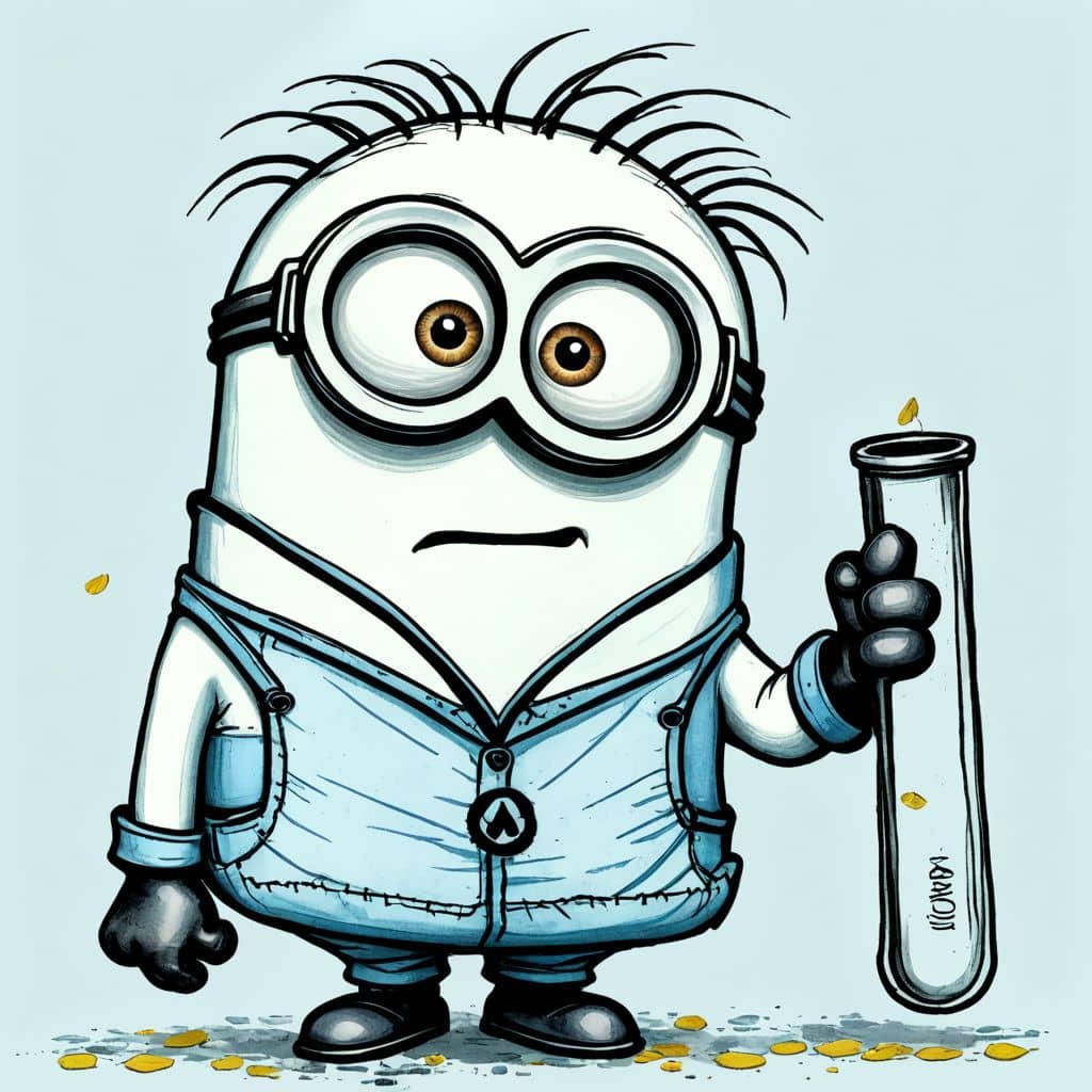 Colored Minion from Despicable Me as a scientist with a test tube