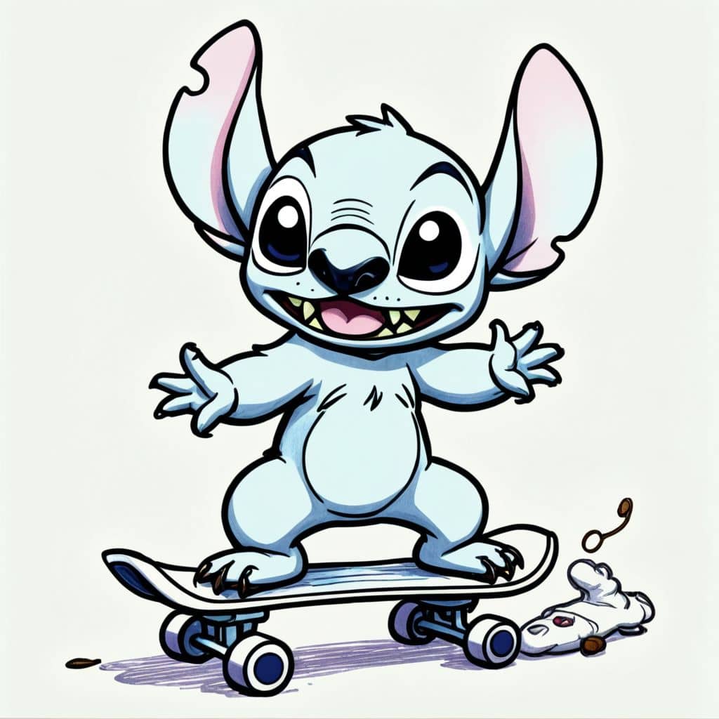 Colored Stitch using a skateboard