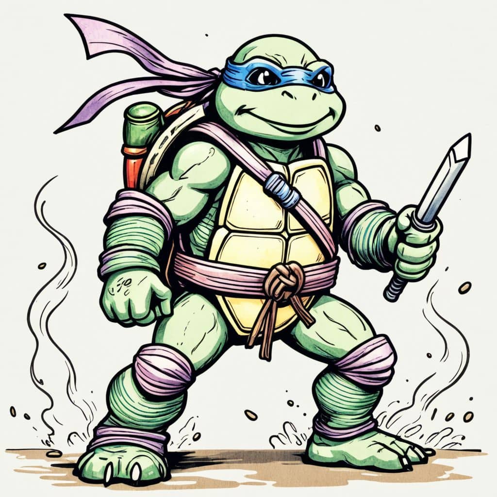 Colored - Raphael - the Ninja Turtle with jetpack.