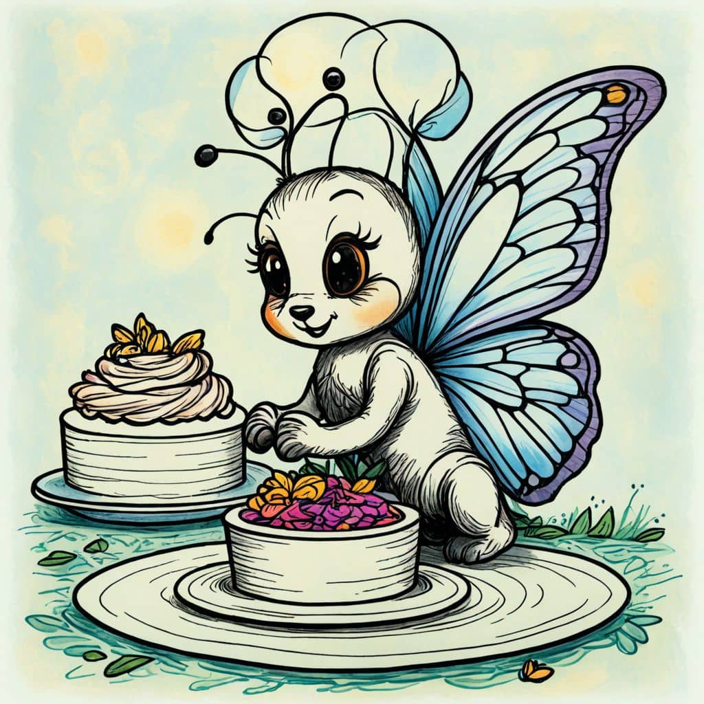 Colored Butterfly baking cakes with a tiny chef hat
