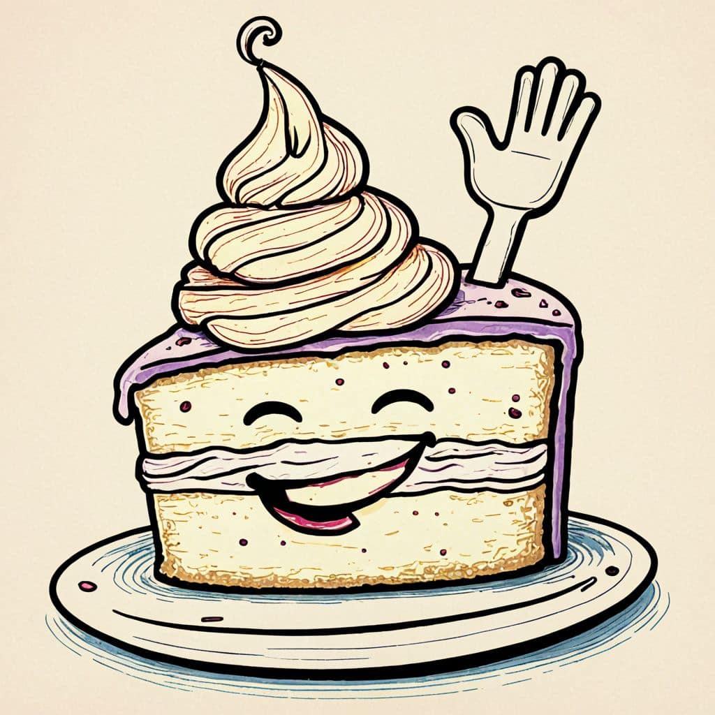 Colored Smiling cake waving with whipped cream hands