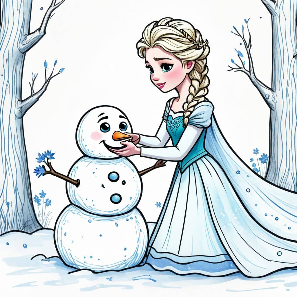 Colored Elsa - Frozen Princess building snowman