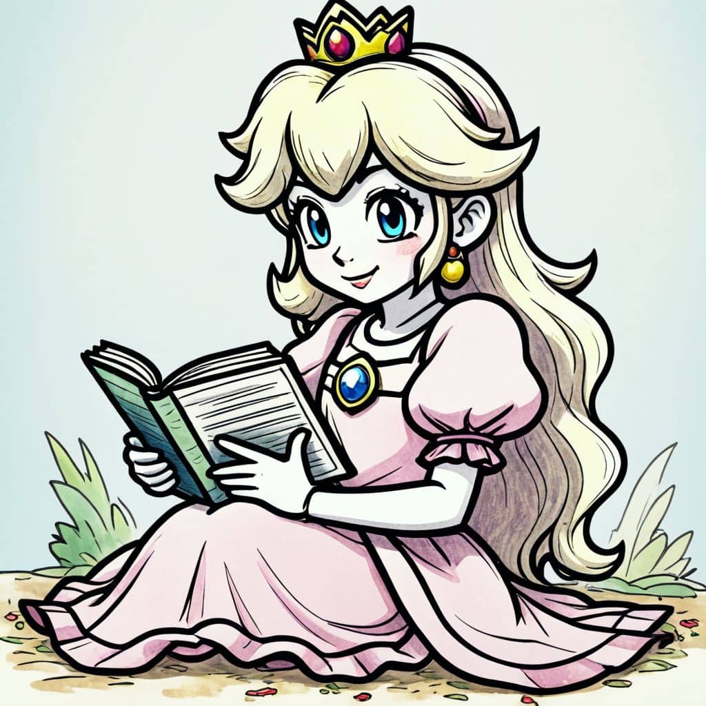 Colored Princess Peach - reading a book