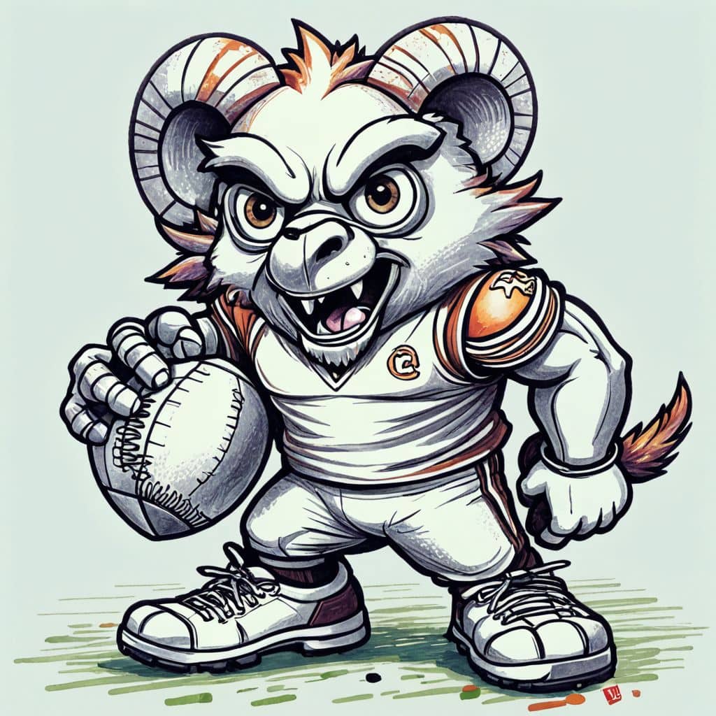 Colored Rampage - Los Angeles Rams mascot holding a football