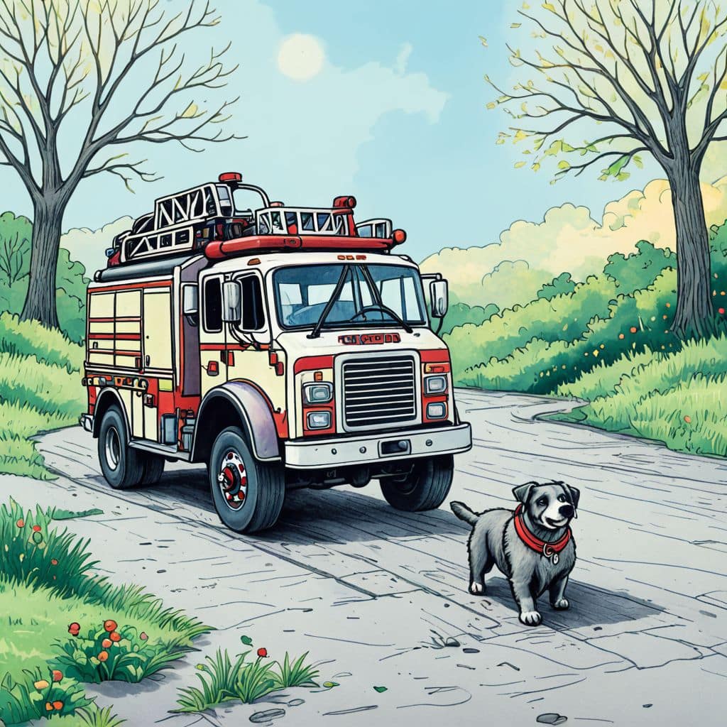 Colored Fire truck saves dog from river